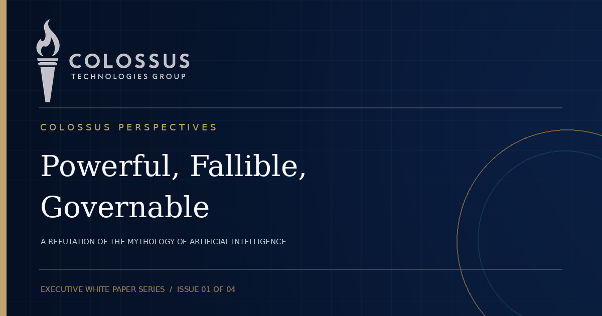 Issue 01 cover: Powerful, Fallible, Governable